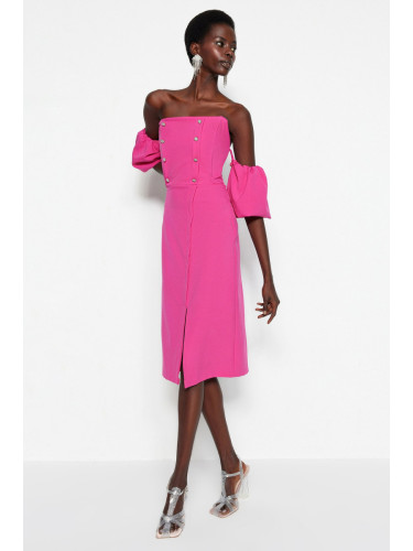 Модерна фуксия вталена елегантна вечерна рокля с тъкани аксесоари