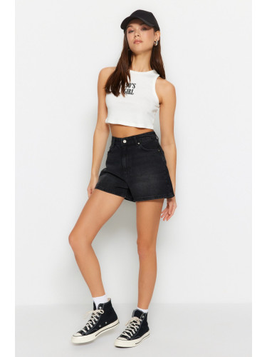 Trendyol Black High Waist Denim Shorts