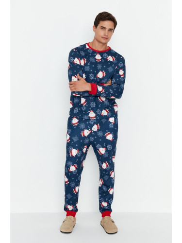 Trendyol Navy Blue Regular Fit Knitted Pajama Set Family Combination