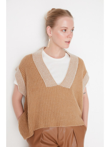 Trendyol Camel Oversize Collar Detailed Knitwear Sweater