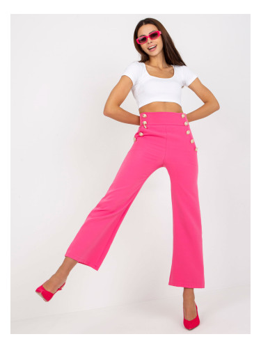 Тъмно розов дамски панталон с висока талия