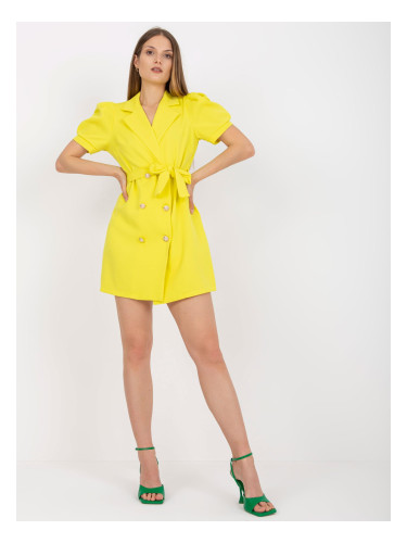 Yellow Mini Double-Breasted Cocktail Dress with Belt