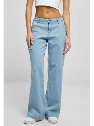 Women's High Waist Straight Denim Cargo Jeans - Blue
