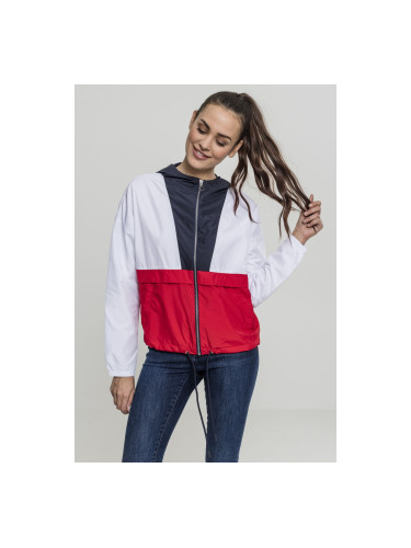 Women's 3-Tone Oversize Windbreaker Dark Blue/White/Fiery Red
