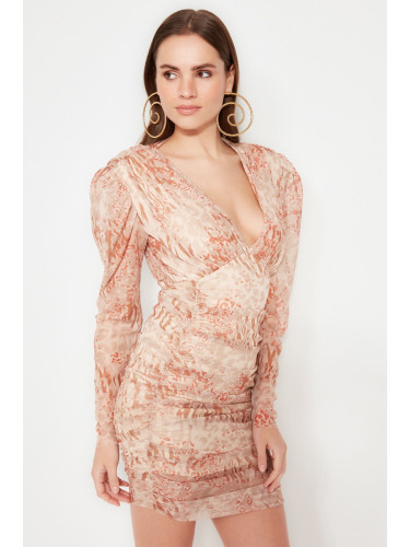 Trendyol черна отпечатана драпирана рокля