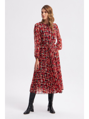 Рокля с плисе в десента Gusto - оранжева