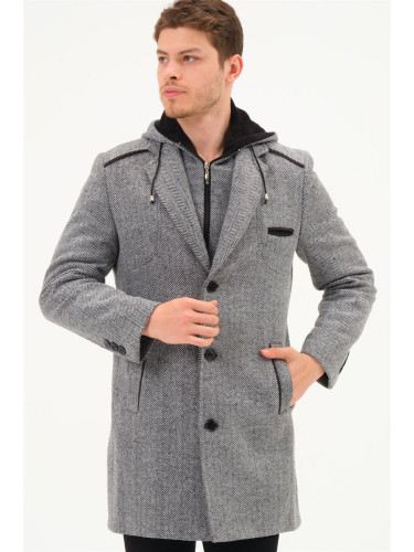 PLT8371 МЪЖКО ПАЛТО-ДИАГОНАЛ ЧЕРНО-СИВО