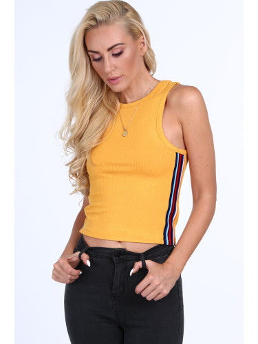 Mustard ribbed top with stripes