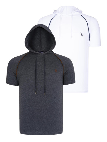 DUAL SET T8570 DEWBERRY HOODED MEN'S T-SHIRT-WHITE-ANTHRACITE