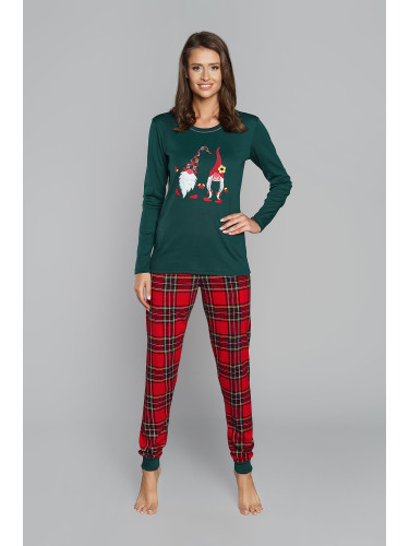 Women's St. Nicholas pyjamas, long sleeves, long legs - green/print