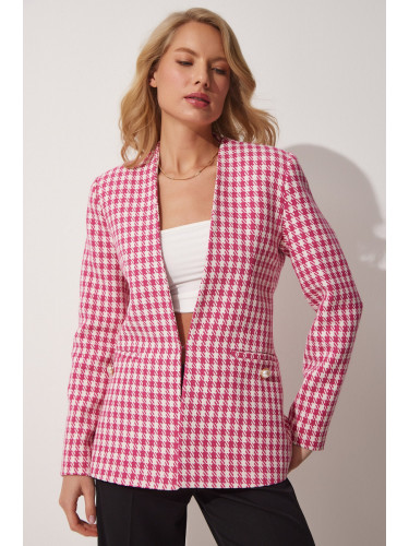 Happiness İstanbul Women's Pink Textured Crowbar Blazer Jacket