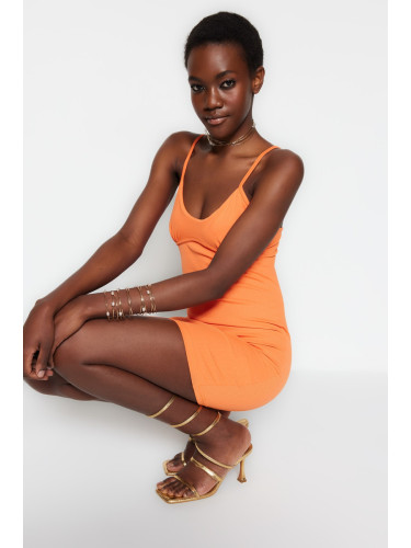 Модерна оранжева плетена елегантна вечерна рокля