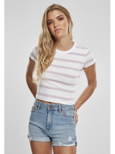 Women's T-shirt Stripe Cropped T-shirt white/girls' pink