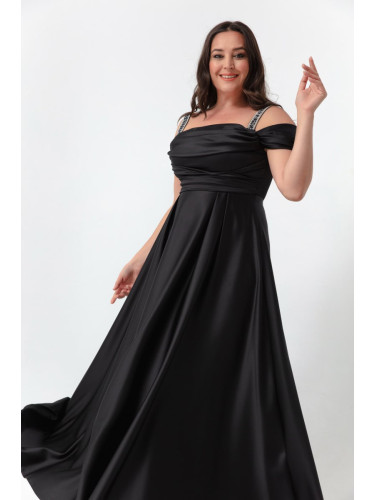 Lafaba жените черен камък каишка драпирани плюс размер дълга вечерна рокля