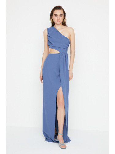 Trendyol X Sagaza Studio Indigo с едно рамо изрязана подробна вечерна рокля