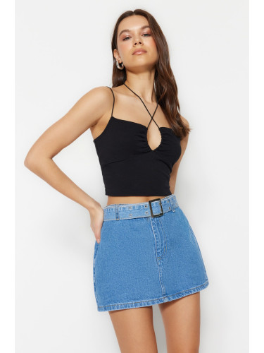 Trendyol Blue Belt Mini Denim Skirt