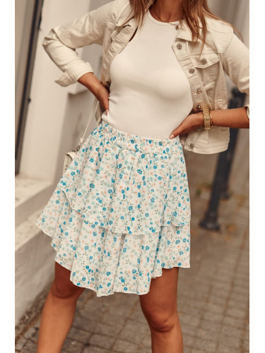 Chiffon skirt with cream and blue flowers