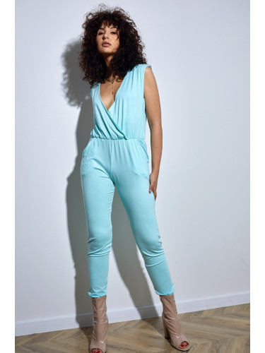 Mint summer jumpsuit with a clutch neckline