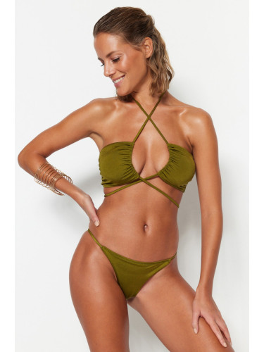 Trendyol каки без презрамки вратовръзка нормален крак бикини комплект