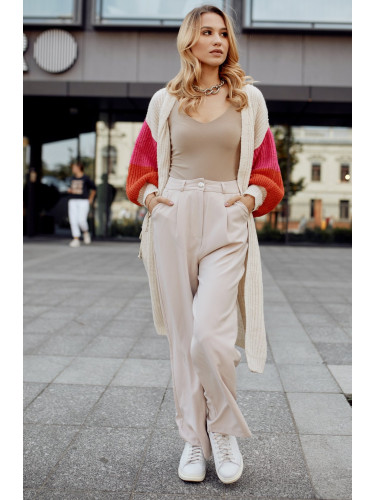 Elegant high-waisted trousers in light beige