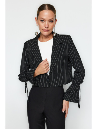 Trendyol Black Crop Woven Striped Blazer Jacket