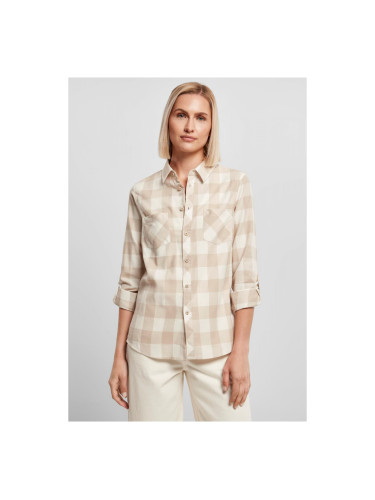Ladies Turnup Checked Flanell Shirt whitesand/lighttaupe