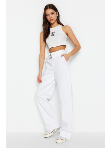 Trendyol бяла талия подробни висока талия широк крак дънки