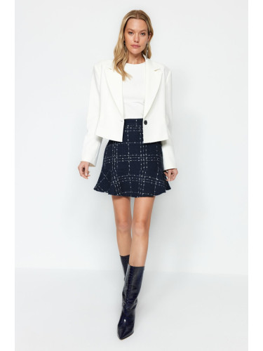 Trendyol Navy Blue Flounced Tweed Fabric Mini Length Woven Skirt
