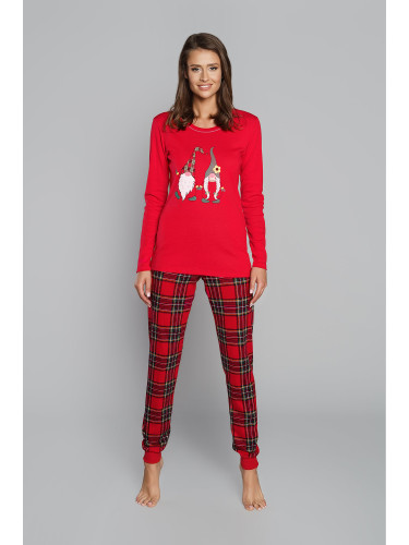 Women's St. Nicholas pyjamas, long sleeves, long legs - red/print