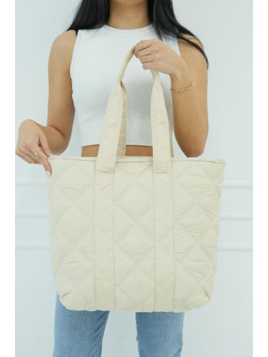 Madamra Cream Women's Quilted Pattern Puffy Bag