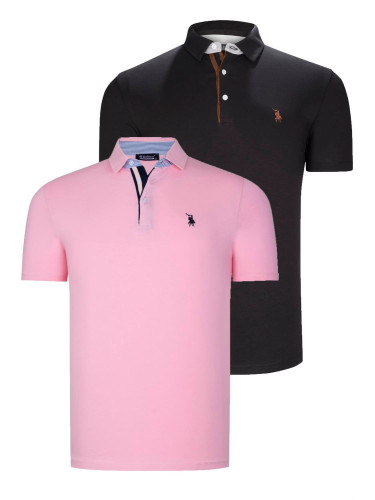 ДВОЕН КОМПЛЕКТ T8582 МЪЖКА ТЕНИСКА DEWBERRY-ЧЕРНО-РОЗОВО