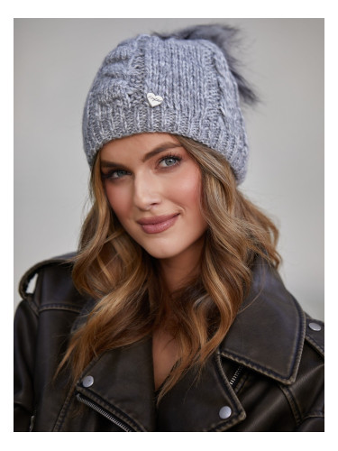 Dark grey winter hat with pompom