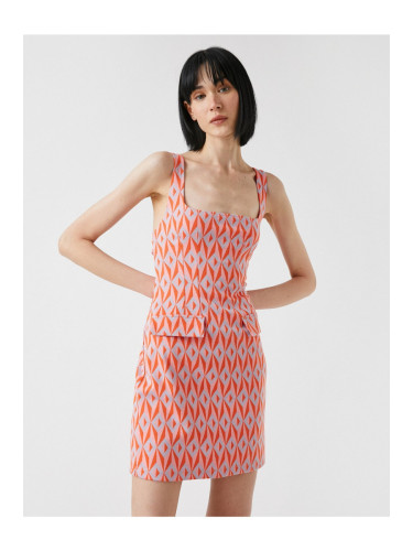 Koton шарени каишка U-образно деколте мини рокля