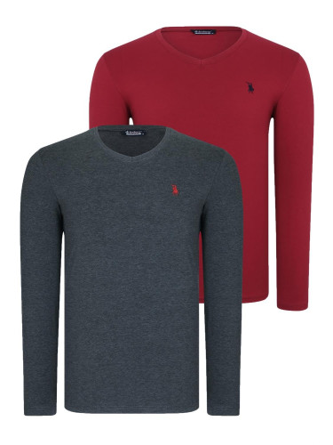 DOUBLE SET T8587 DEWBERRY V-NECK MEN'S SWEATSHIRT-BURGUNDY-ANTHRACITE