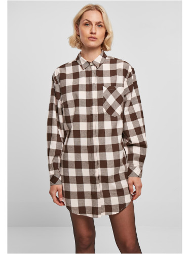 Women's Oversized Flannel Shirt Dress Pink/Brown