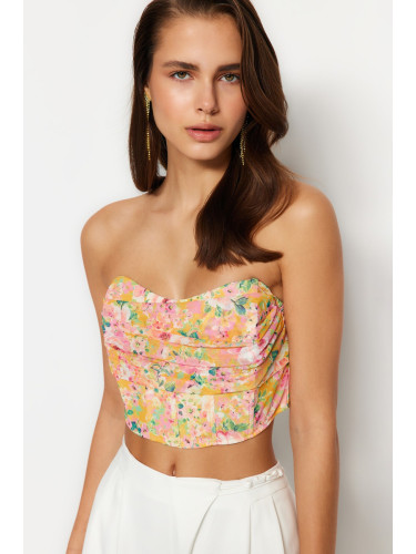 Trendyol Multicolored Floral Printed Gradient Knitted Tulle Bustier