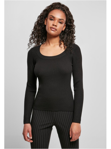Women's sweater with a wide neckline, black
