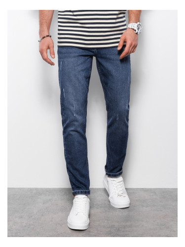 Ombre Men's denim pants with REGULAR FIT rubbing - dark blue