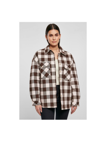 Women's flannel padded overshirt pink/brown