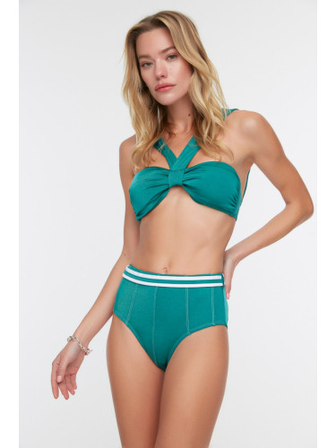 Trendyol изумрудено зелено висока талия бикини дъна с еластичен детайл