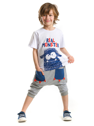 Denokids Boys' Monster Pocket T-shirt Capri Shorts Set