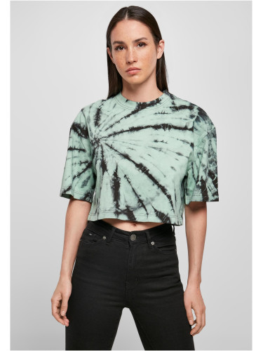 Women's Oversized Cropped Tie Dye Tee Black/Green