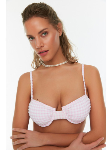 Trendyol Powder Gingham Textured Bikini Top