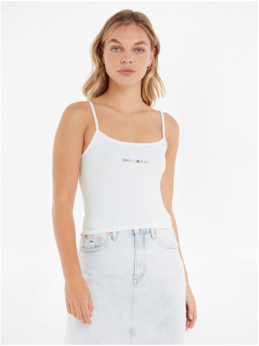 White Women's Top Tommy Jeans TJW BBY Color Linear Strap Top - Women