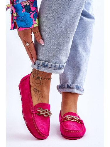 Дамски велурени мокасини в цвят фуксия