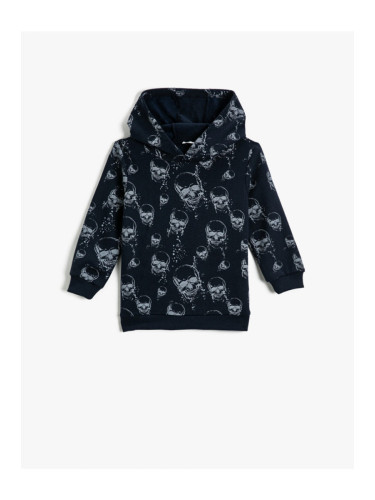 Koton Skull Printed Hooded Sweatshirt Cotton