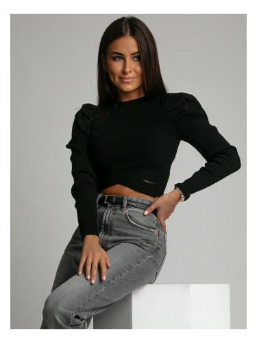 Black short blouse with puffed sleeves