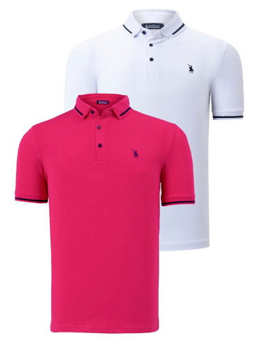 DOUBLE SET T8586 DEWBERRY MEN'S T-SHIRT-FUCHSIA-WHITE