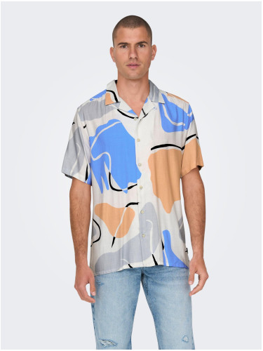 Men's Cream Patterned Short Sleeve Shirt ONLY & SONS Dab