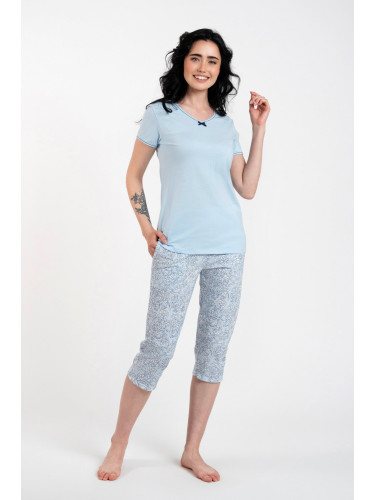 Salli Women's Pyjamas, Short Sleeves, 3/4 Pants - Blue/Duk Blue